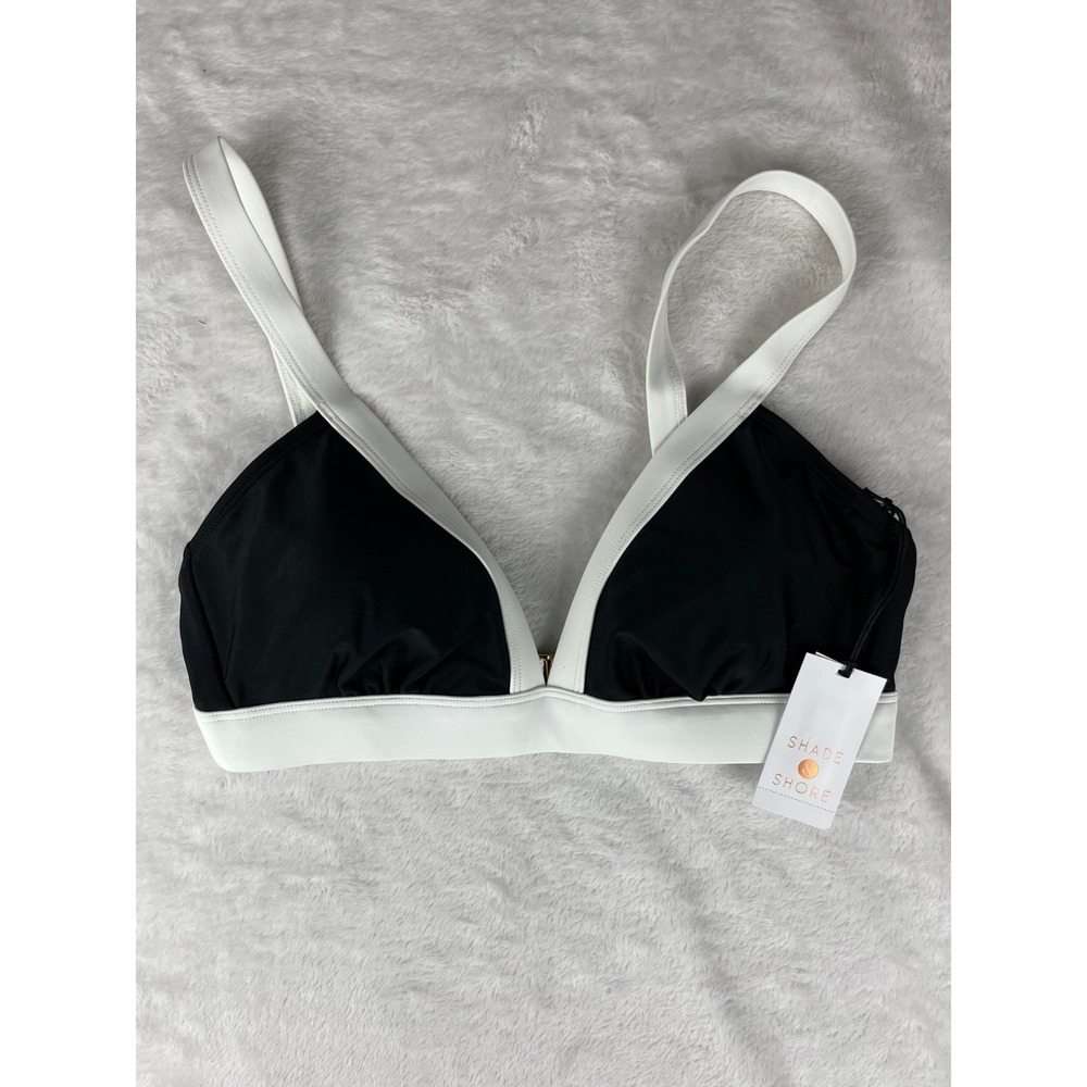Shade & Shore Triangle Bikini Top Women M Black White Wide Straps Removable Pads